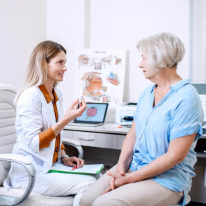 optometrist and patient with eye drops