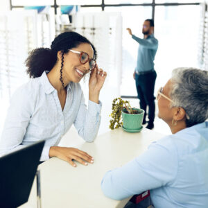 Woman purchasing new frames