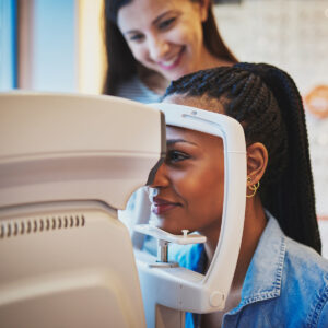Woman experiencing an eye exam